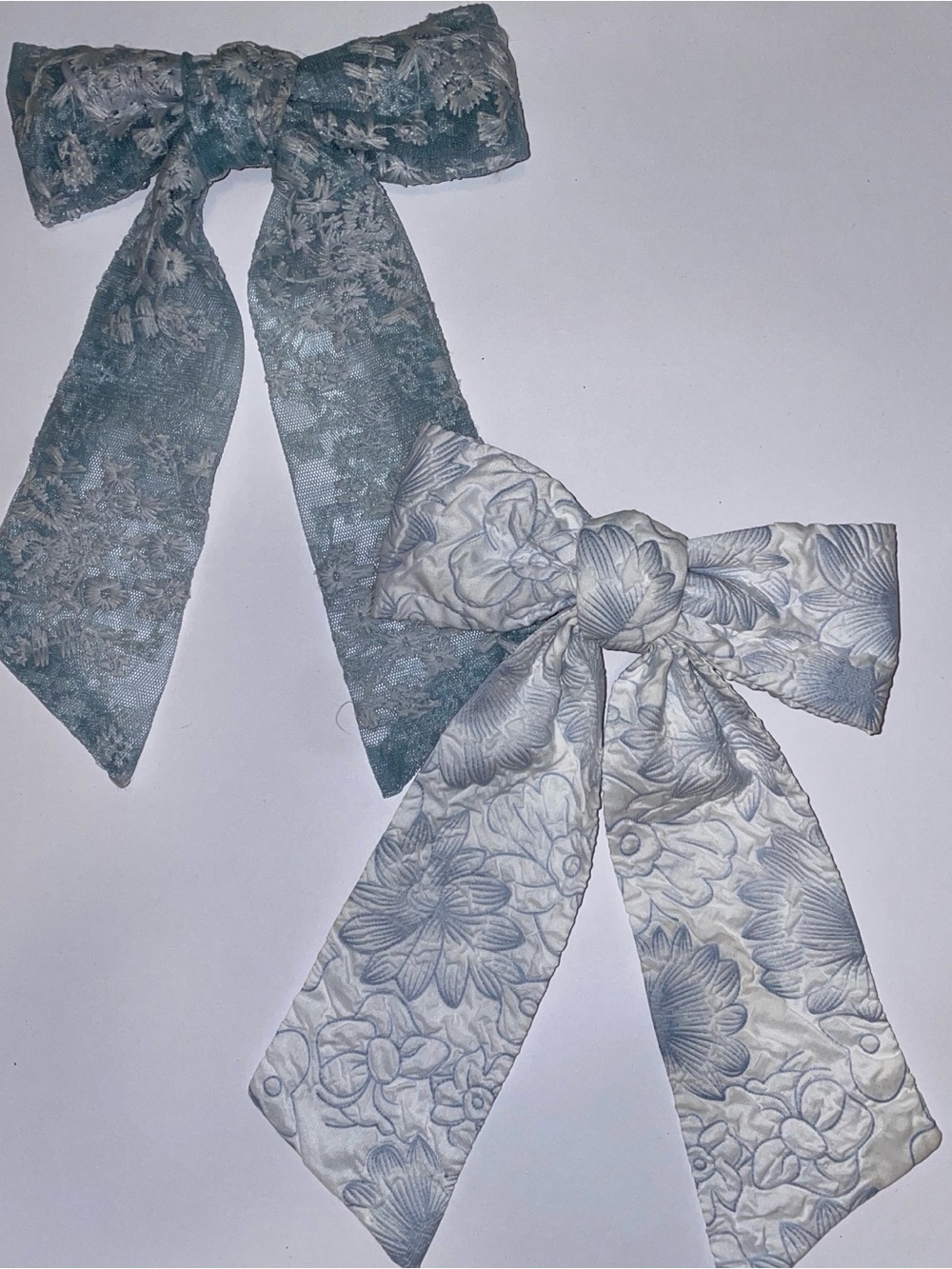 Cottage Core Floral Bow Hair Clips — Blue & White